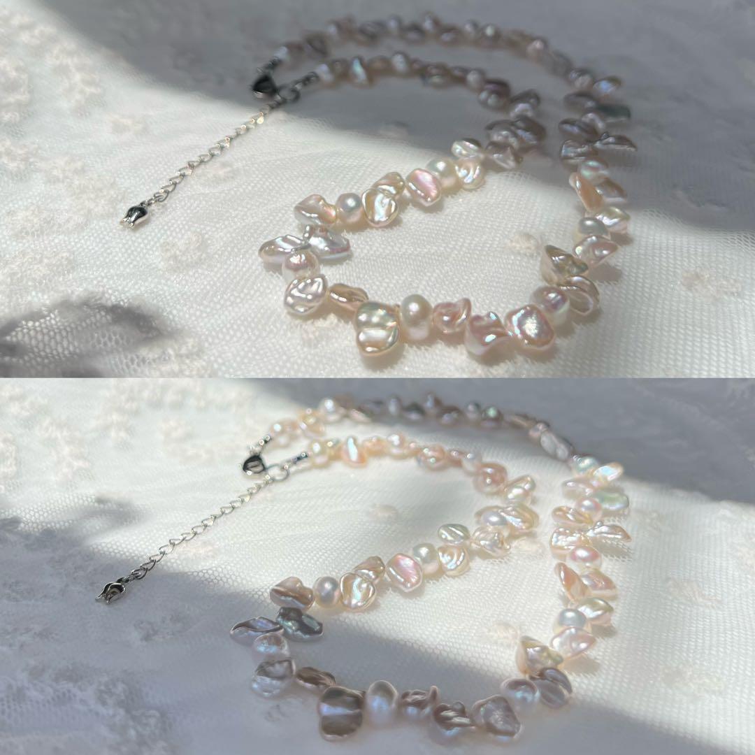 花びらケシパールネックレス　スティックバロックパールネックレス　一連　淡水本真珠