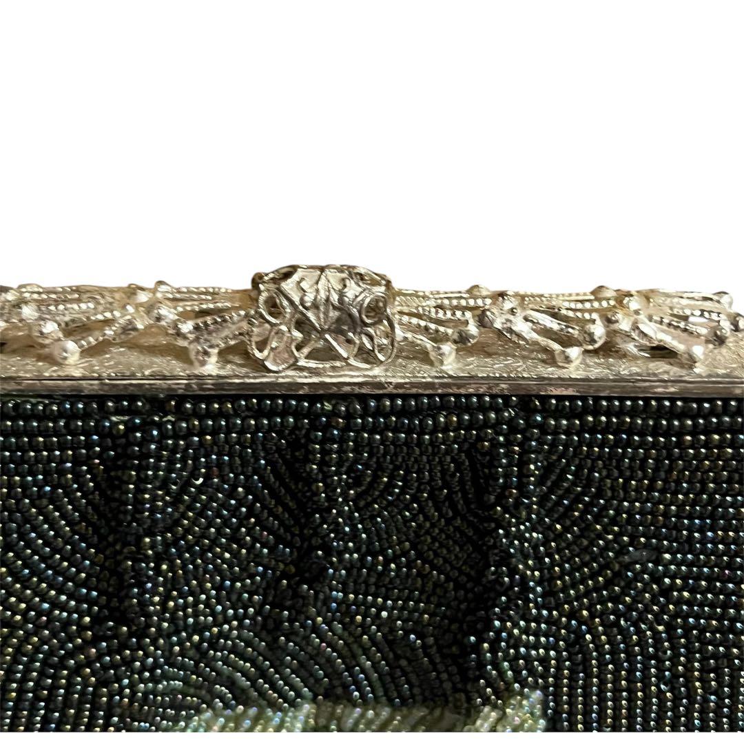 レトロ　アンティーク　ヴィンテージ 総ビーズバッグがま口和装グリーン