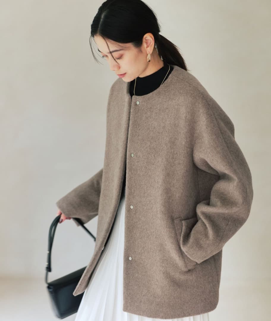 【新品同様】アンゴラビーバー ノーカラー ミドル コート