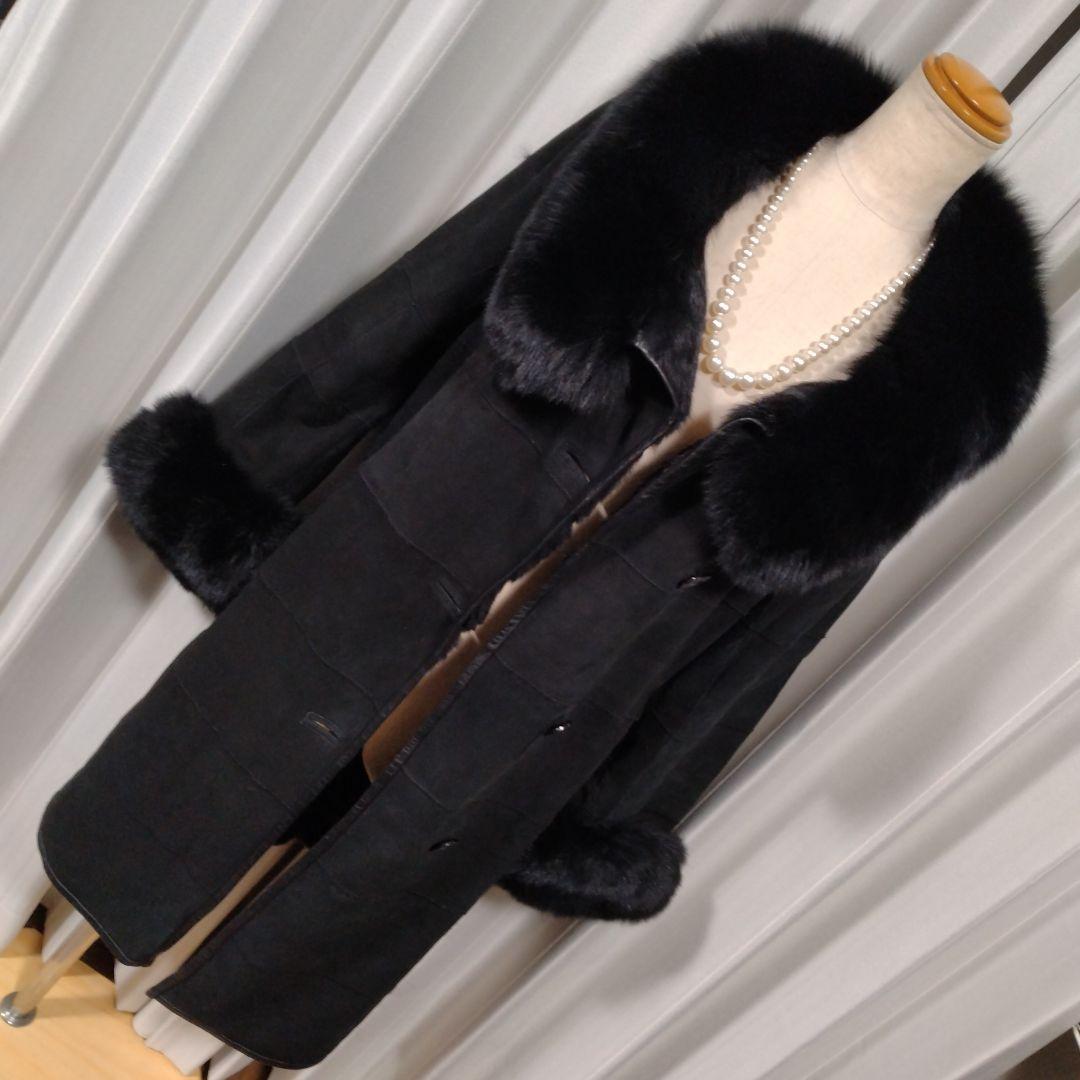 新品同様✩ブルーフォックス＆ラムレザー＆ラパン✩ファーコート✩柔らか✩ブラック