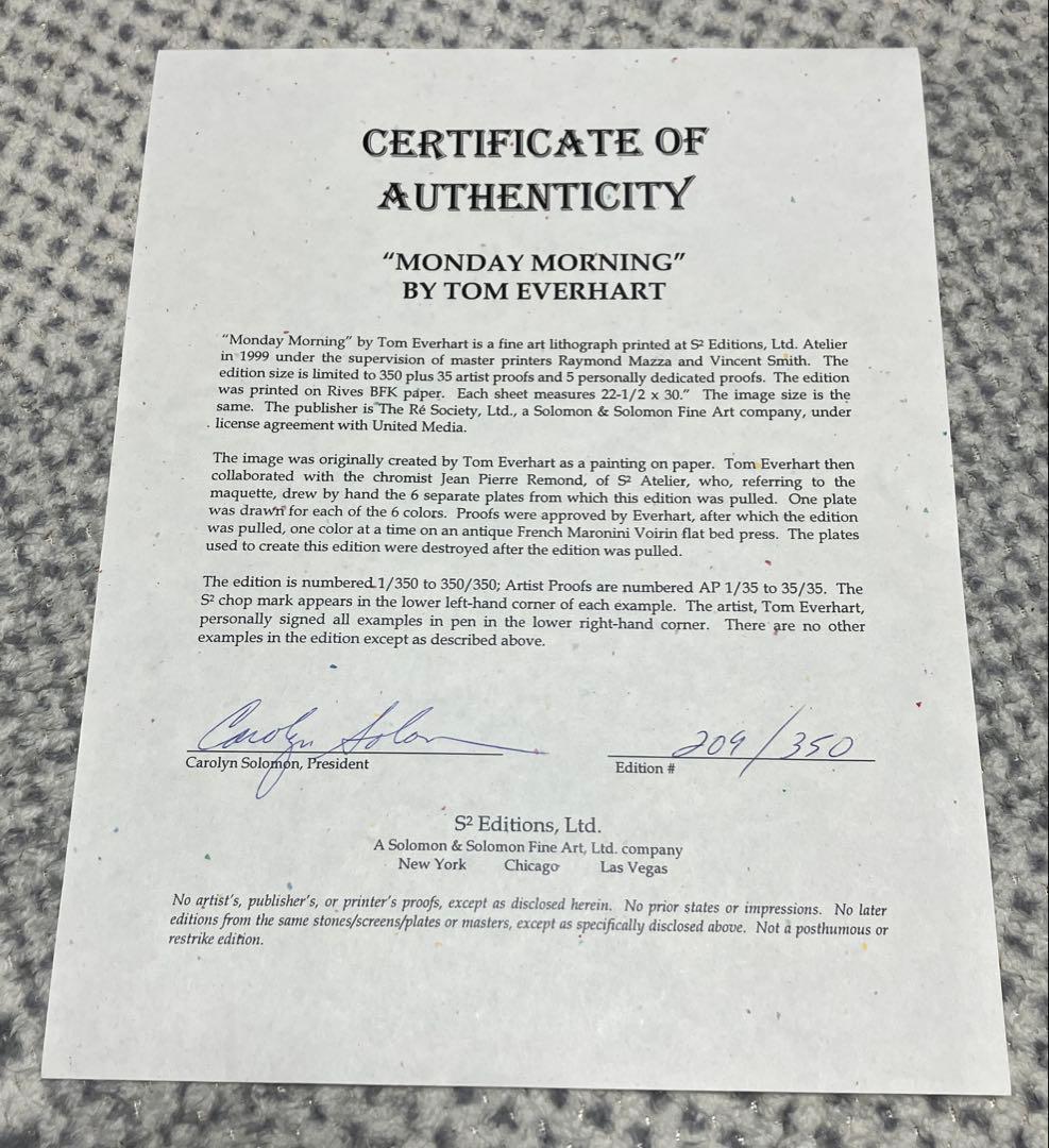 トム・エバハート「Monday Morning」リトグラフ