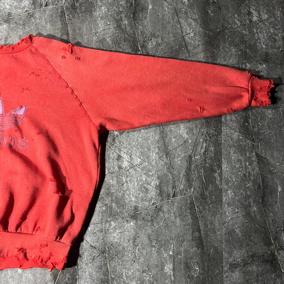 adidas 80s 鬼フェード スウェット ボロ ラグラン ビンテージ 赤