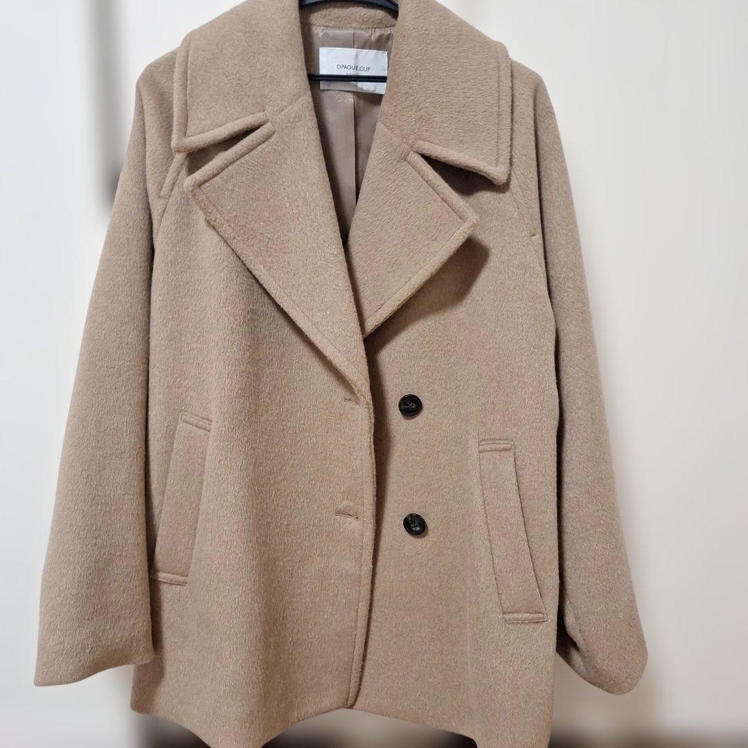 オペークドットクリップ 美品 カシミヤブレンドウールミドルピーコート ベージュ