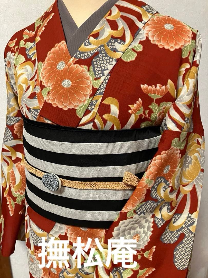 撫松庵　ポリエステル　レトロモダン　夏着物 洗える浴衣　菊　単品