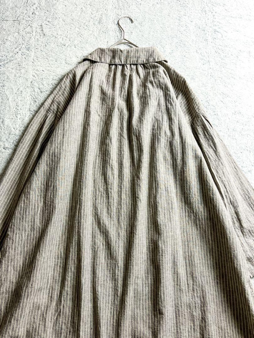 【nest Robe】麻綿混 ストライプ柄 オープンカラーシャツワンピース