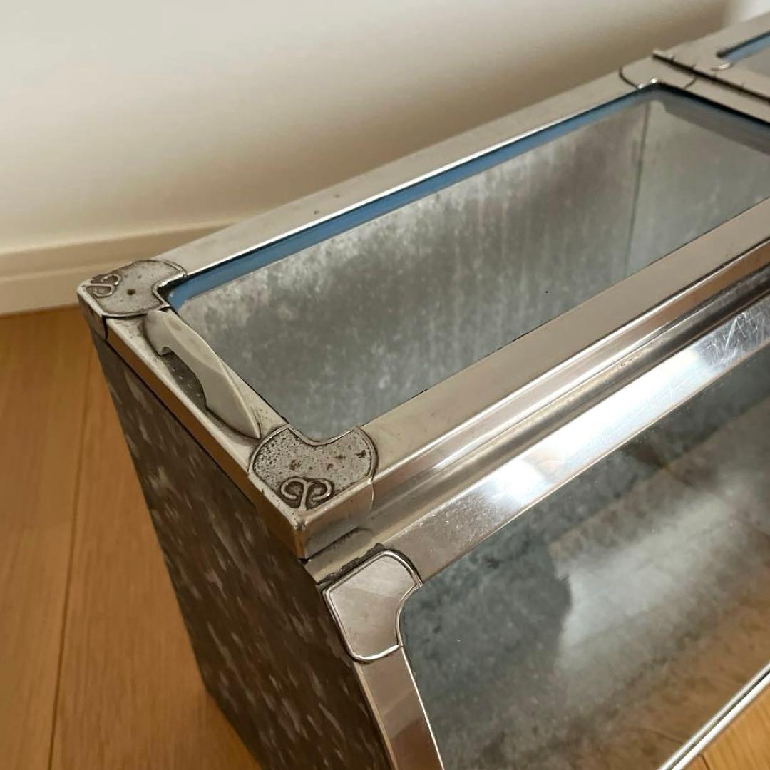 古道具　昭和レトロ　ブリキ　ショーケース　全面Rガラス　ディスプレイ