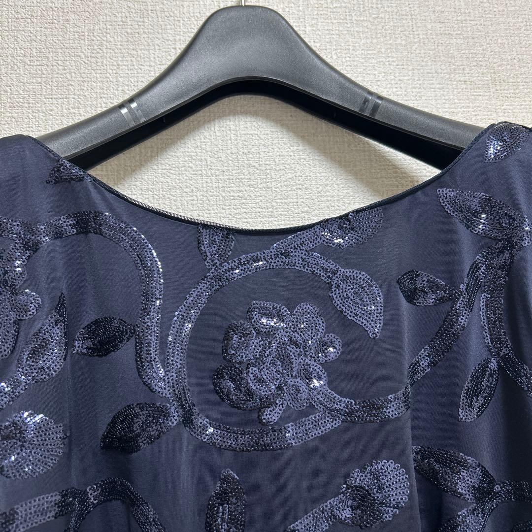 新品❗️ラルフローレン花柄型押しラッフルイブニングロングドレス/紺US12 XL