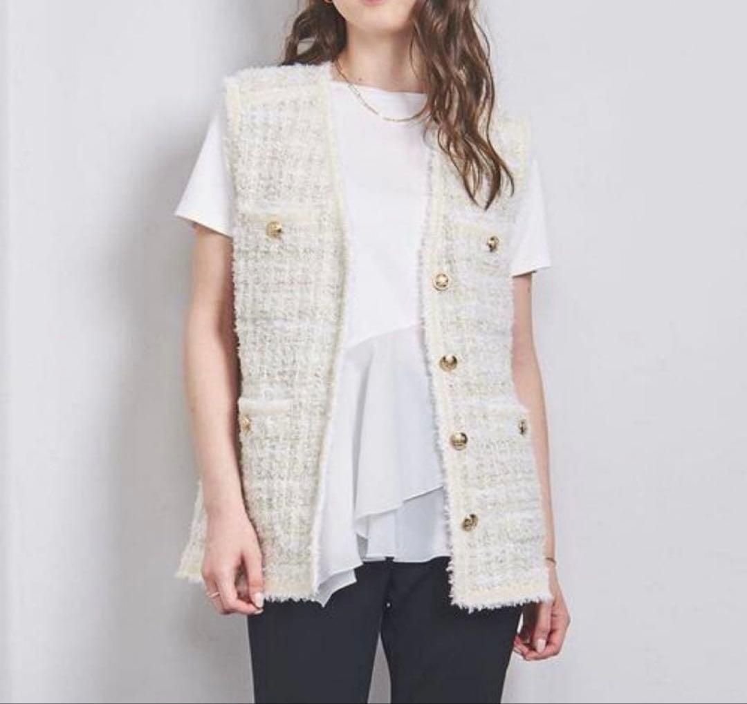 ユナイテッドアローズ ツイードモールパイピングベスト 金ボタン　替えボタン付き