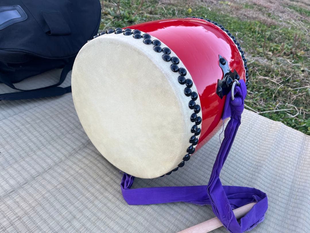 エイサー太鼓 大太鼓 本皮張り30cm ケース付き 中古美品