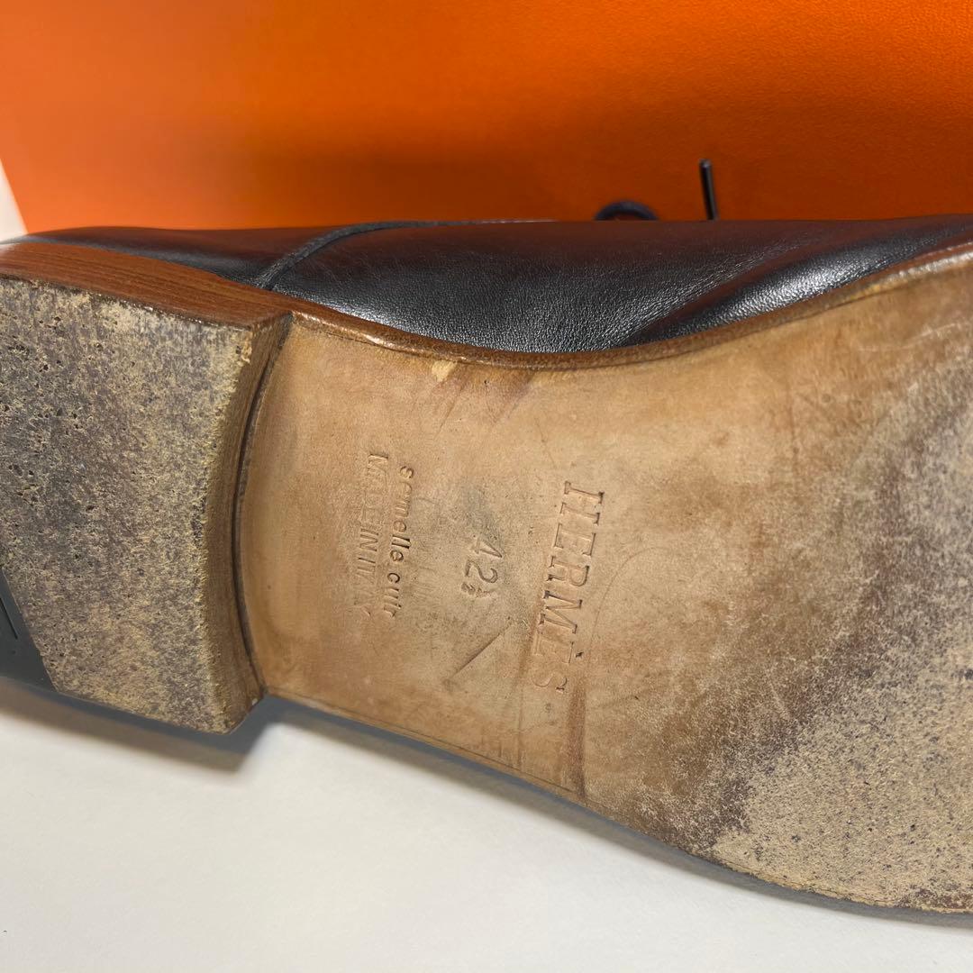 エルメス ストレートチップ 外羽根 レザー ダービーシューズ イタリア製 革靴