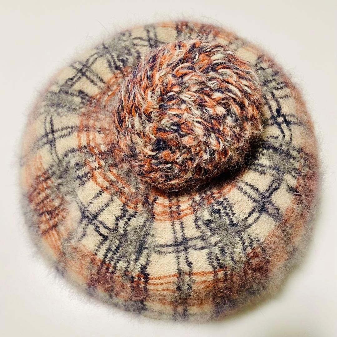 ヴィヴィアンウエストウッド　チェック柄 ベレー帽　アンゴラ　ウール　オーブ