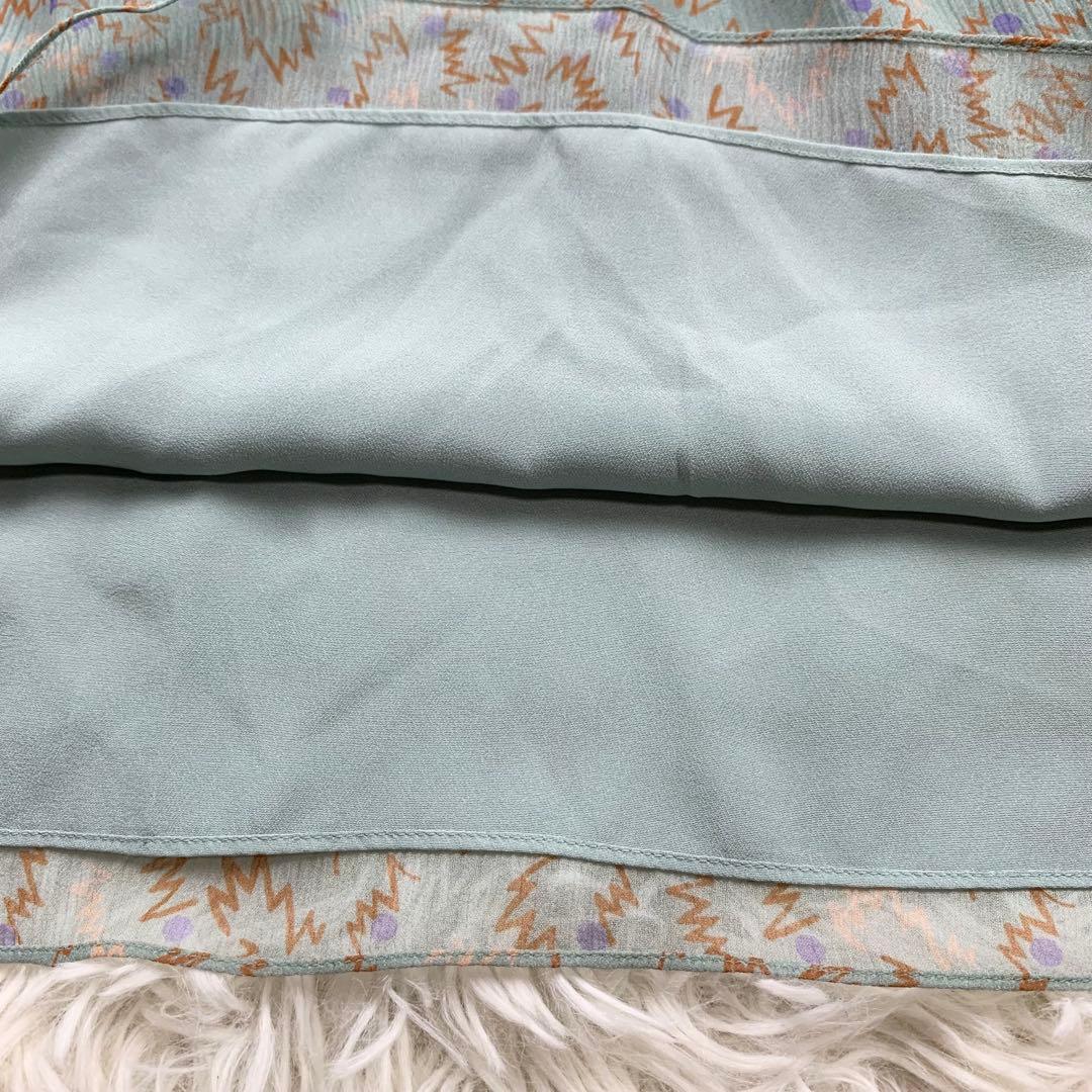 新品　COACH コーチ　シルク100% シフォンワンピース　総柄　グリーン系