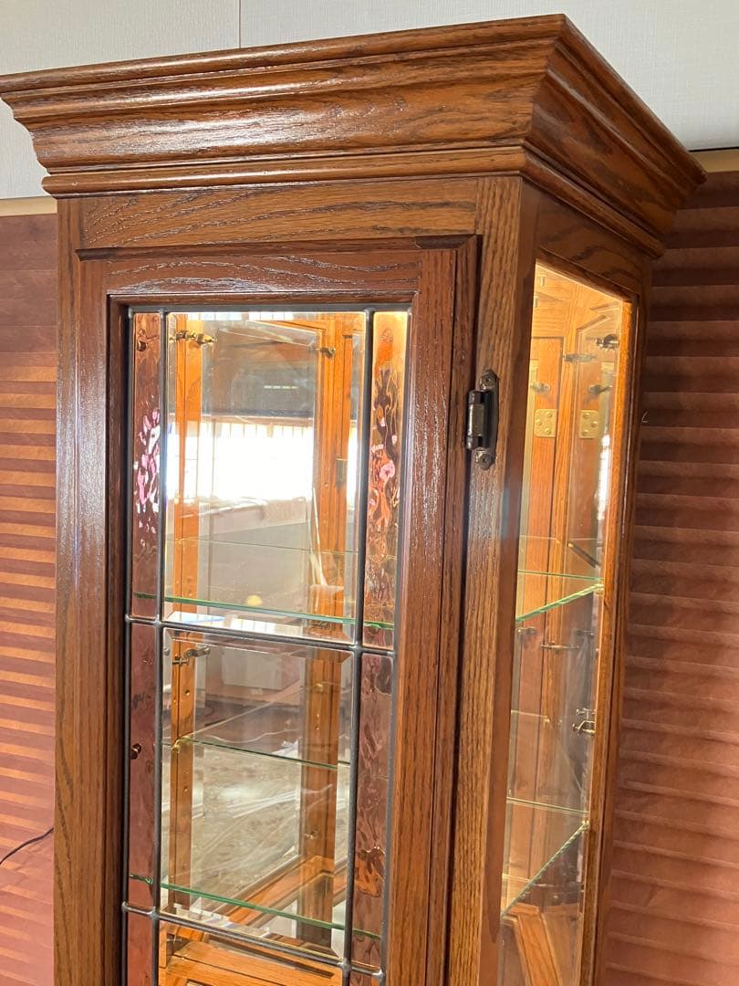 鈴木紀善 キュリオケース　キャビネット　ステンドグラス　オーク材