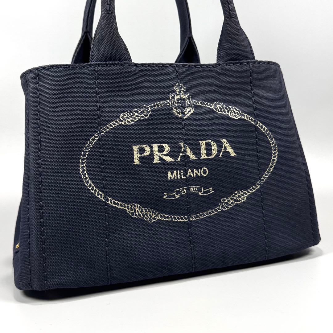 美品✨ PRADA プラダ カナパ S ネイビー ハンドバッグ キャンバス