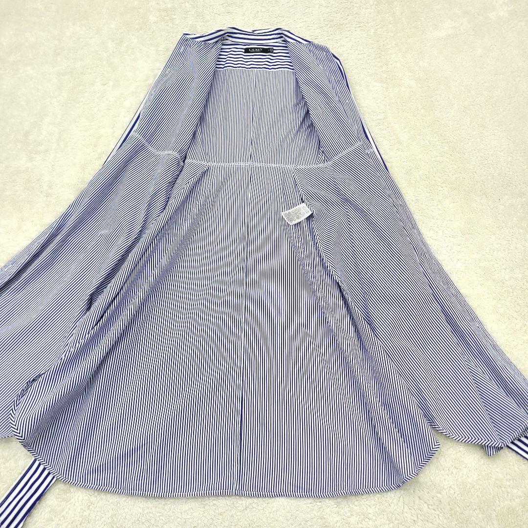 【美品】現行　ローレンラルフローレン　シャツワンピース　ストライプ　ベルト　刺繍