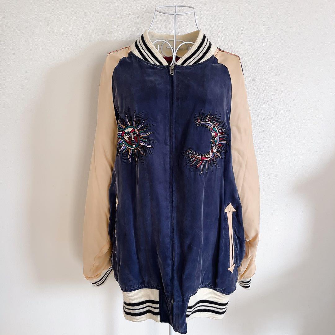 アウラ　AULA スカジャン　ビッグ刺繍　　大鹿　月　星　ネイビー　アウター