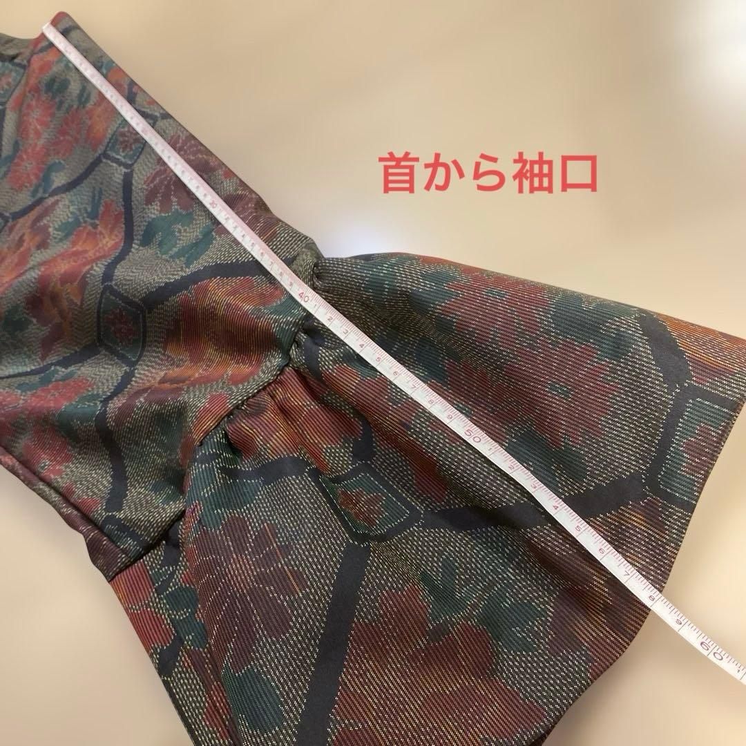 着物リメイク　大島紬ファッション　フリル袖のギャザーワンピース　マキシ丈