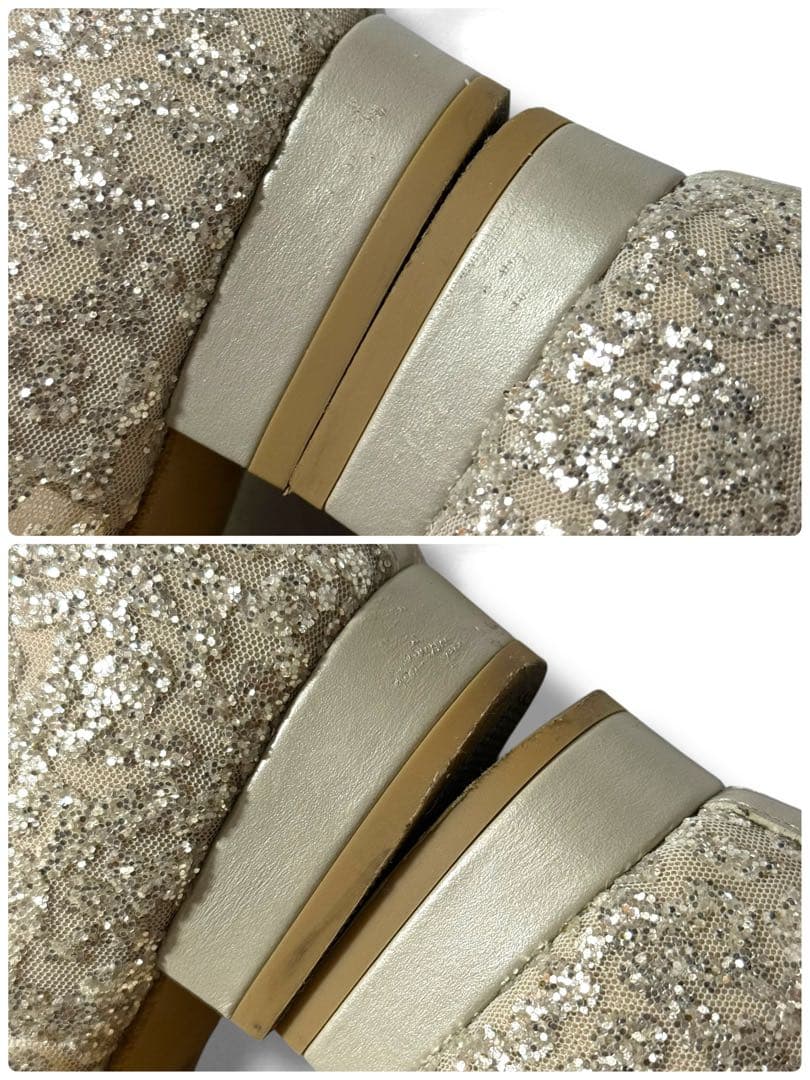 DIANA グリッターチュール　ロングノーズフラットシューズ　プラチナ　23.5