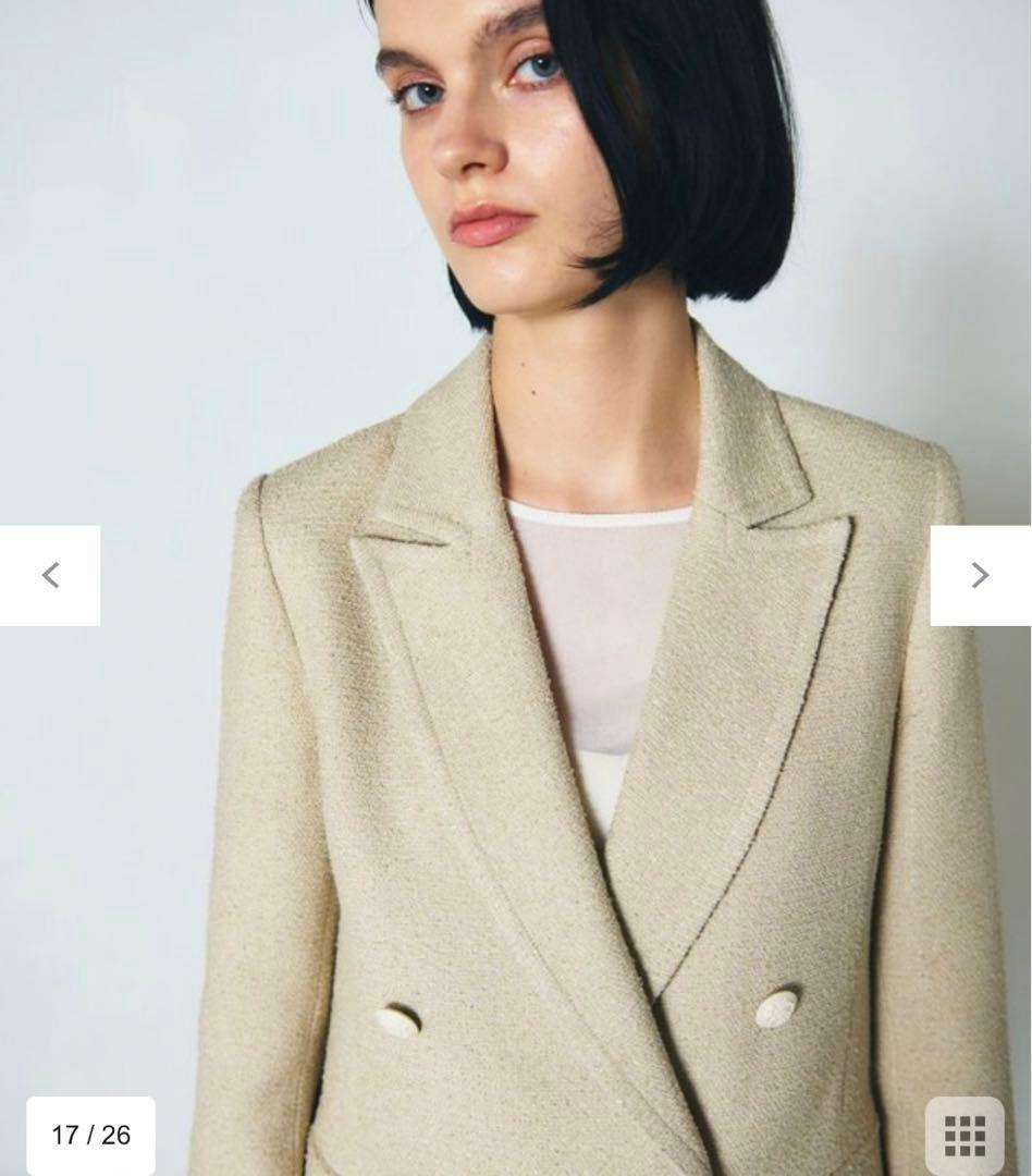 ベージュ ツイードテーラードジャケット