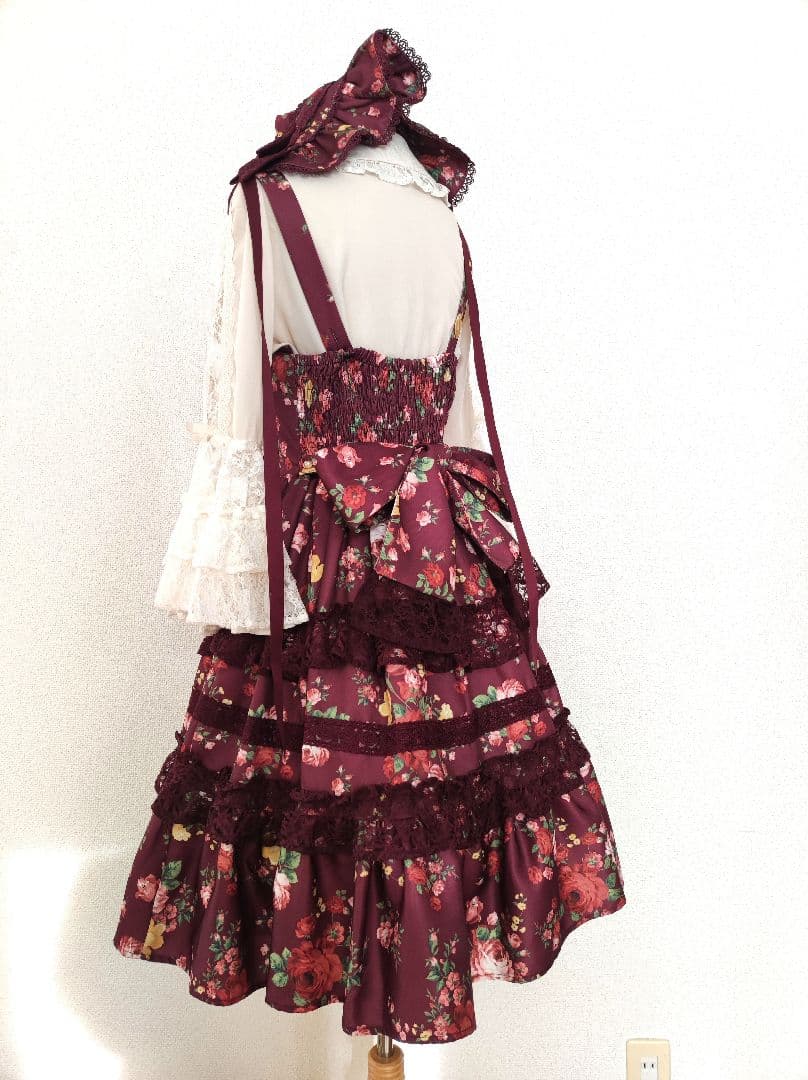 axes kawaii アンティークローズ柄ジャンパースカート＋ボンネットセット