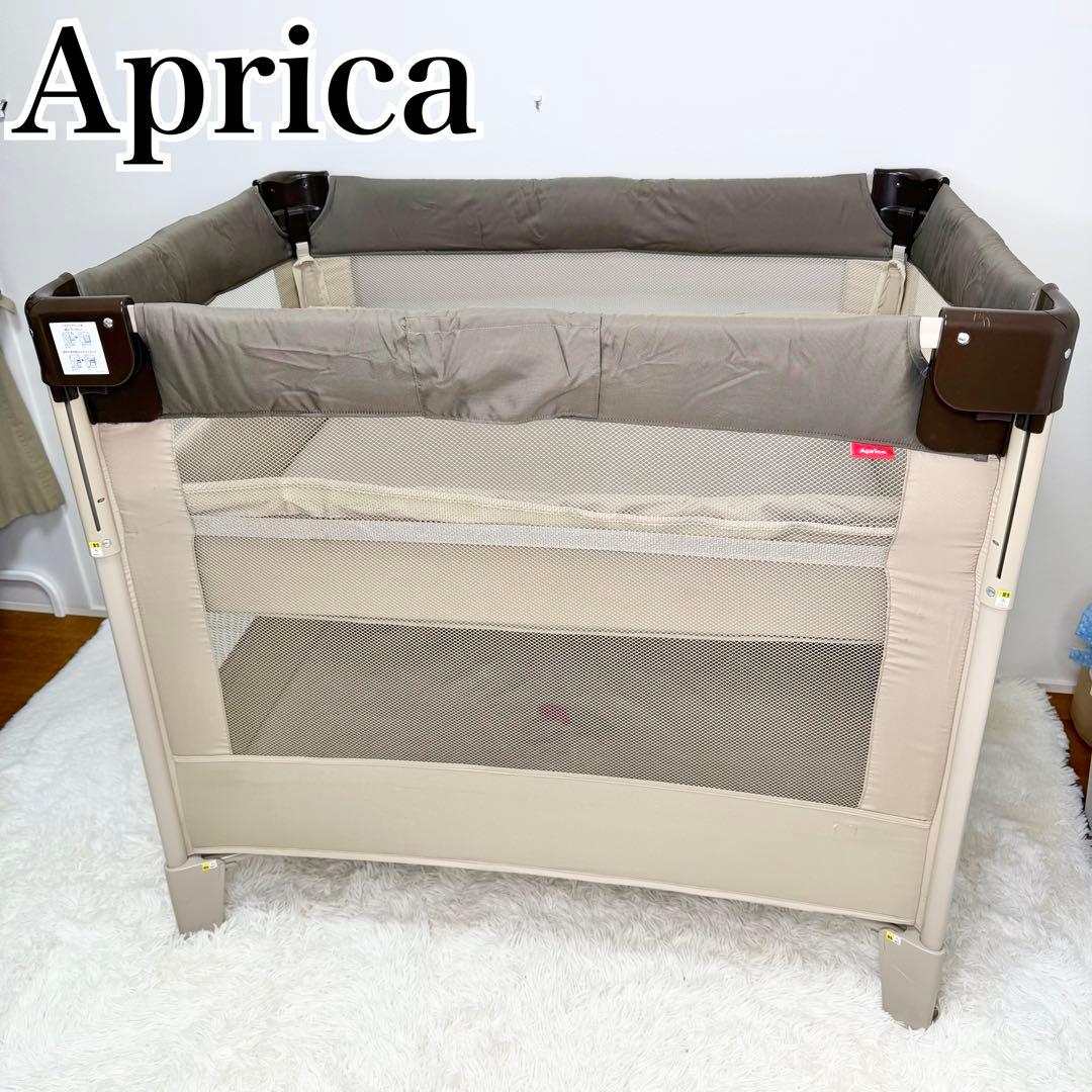 美品 Aprica ココネルエアー 折り畳み ベビーベッド ココアブラウン