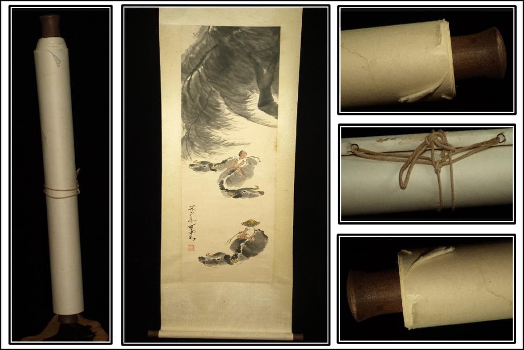 骨董掛け軸】人物図中国明時代　继貞第作肉筆 掛け軸捲り BD167A8-3
