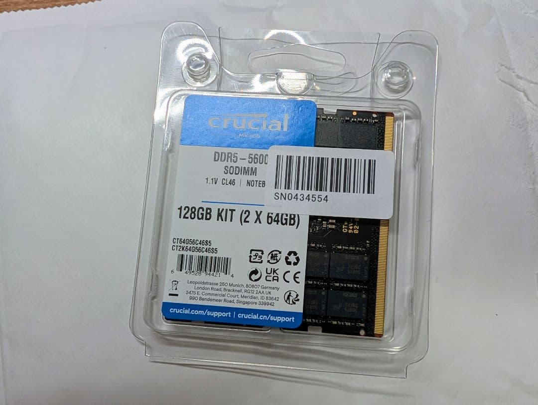 メモリー Crucial DDR5 128GB(2x64GB) SO-DIMM