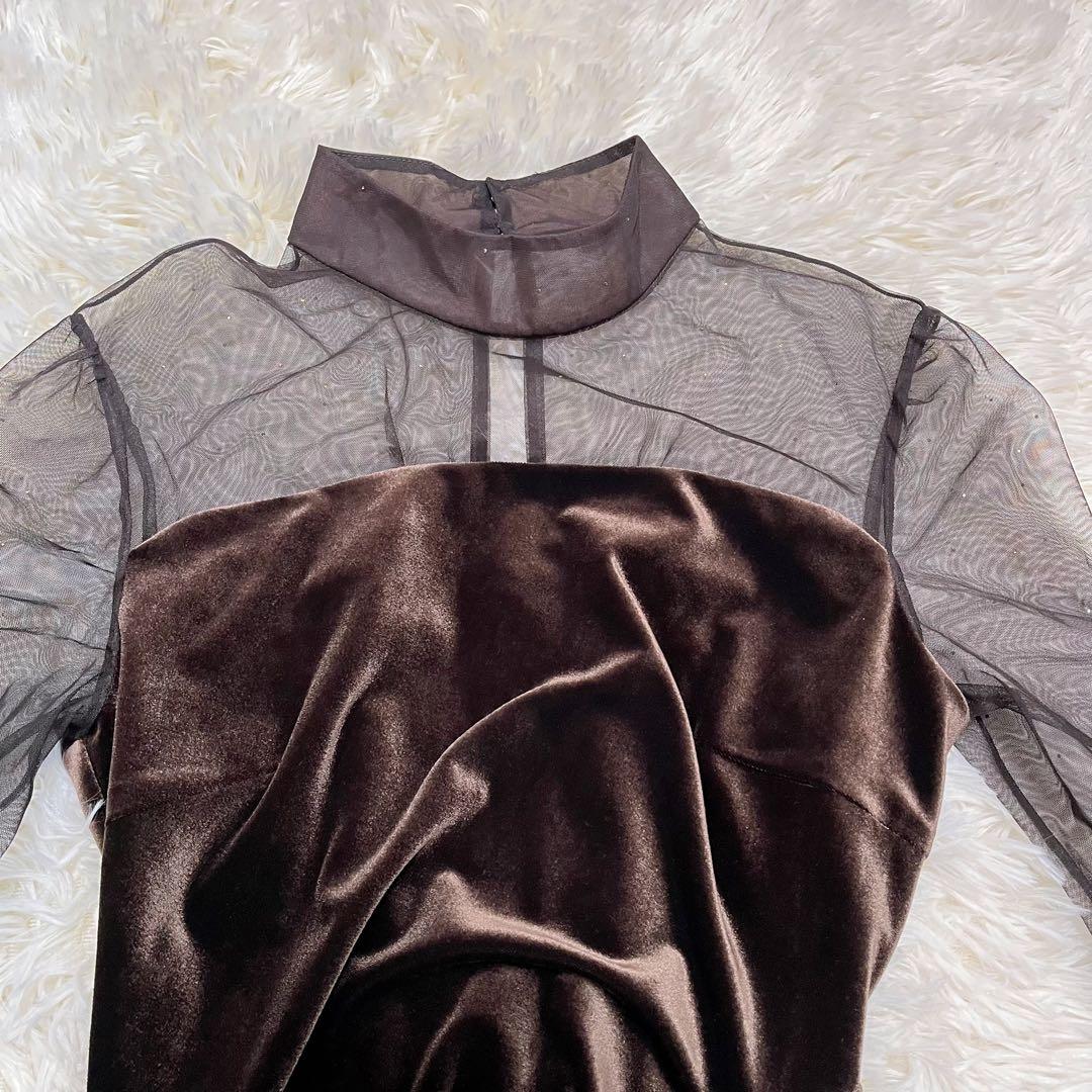 【極美品】SNIDEL シアードッキングベロアドレス　ブラウン サイズ0