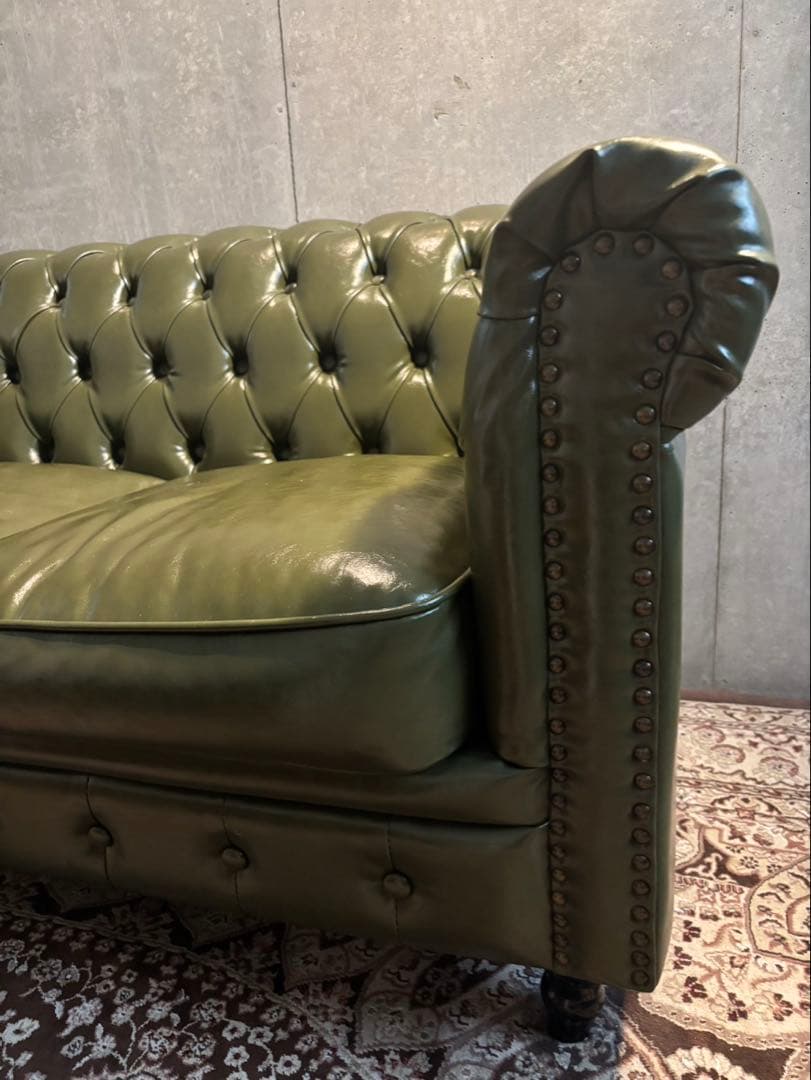 Vintage チェスターフィールドソファ　グリーン　2人がけ