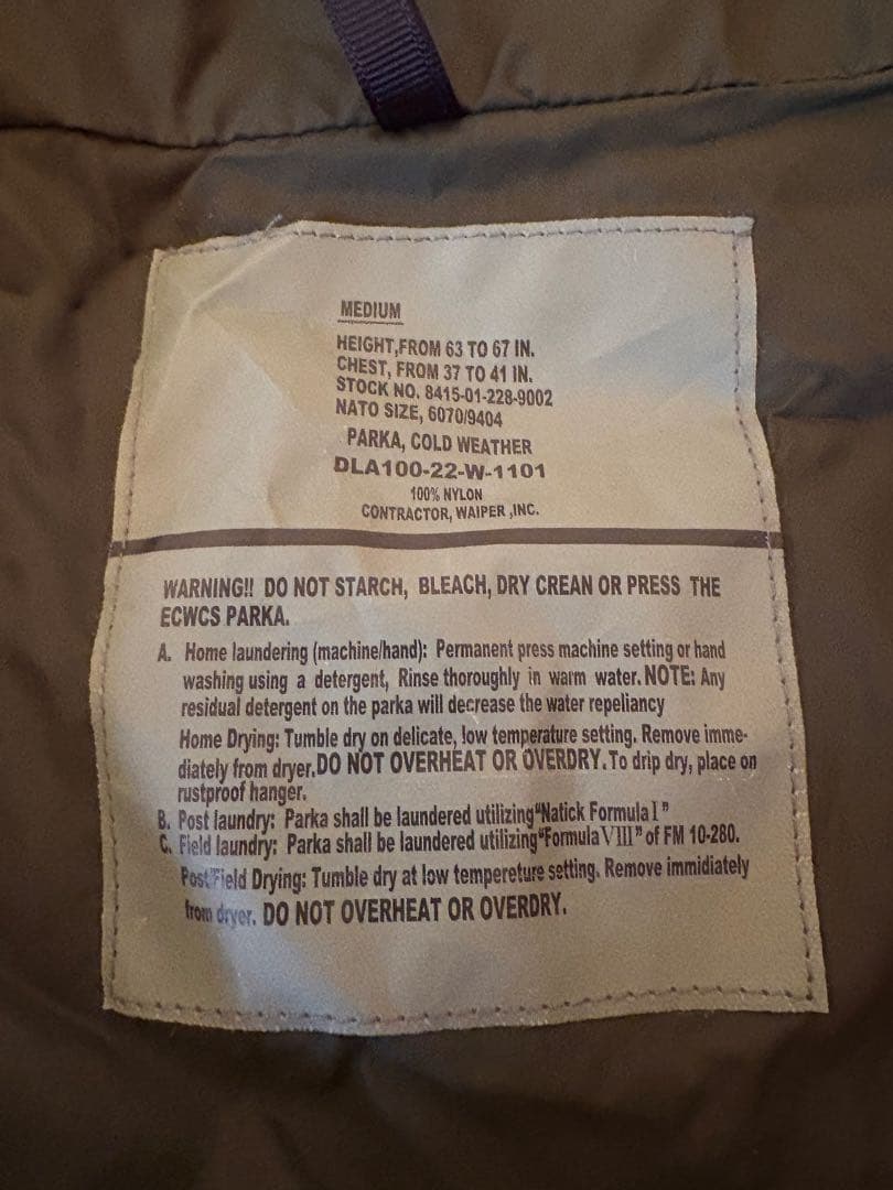 ジャケット・アウター WAIPER.inc ECWCS GEN1 COLD WEATHER PARKA