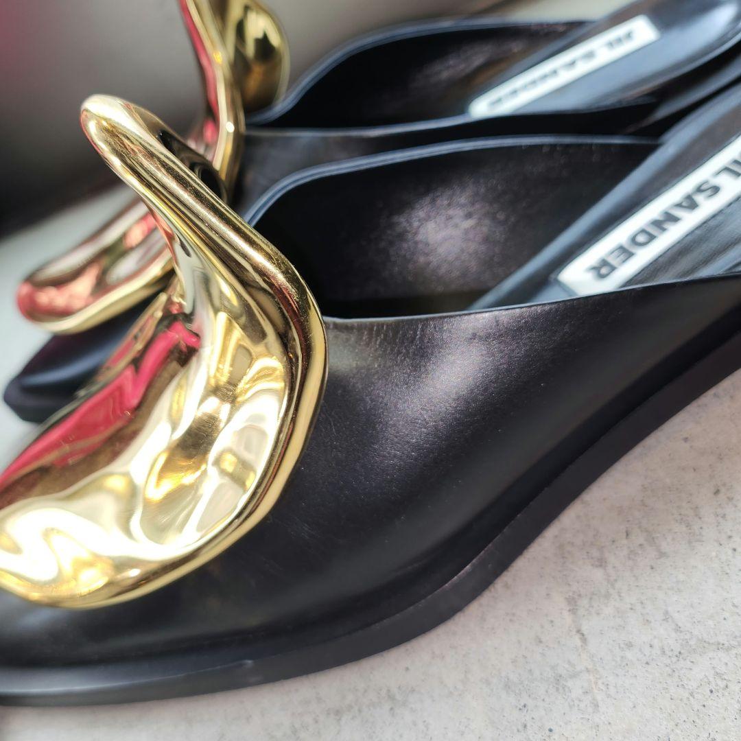 ［美品］JIL SANDER メタルプレート フラット ミュール　サンダル　黒