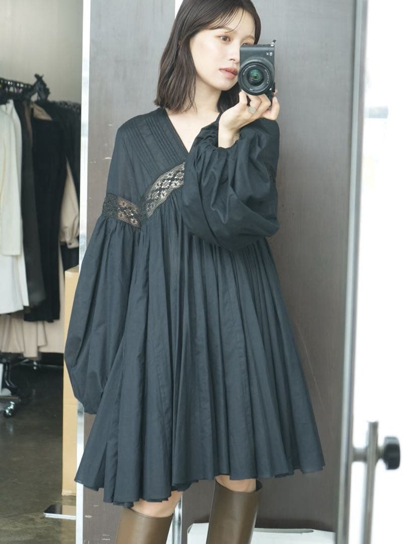 ワンピース laubeblanc Yoke Lace Volume Dress Black