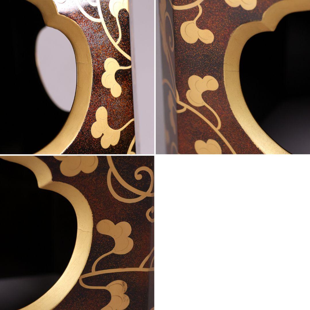 唐草蒔絵 三宝 高25.5cm 木製 朱塗 三宝台 金蒔絵 仏具【MA685】