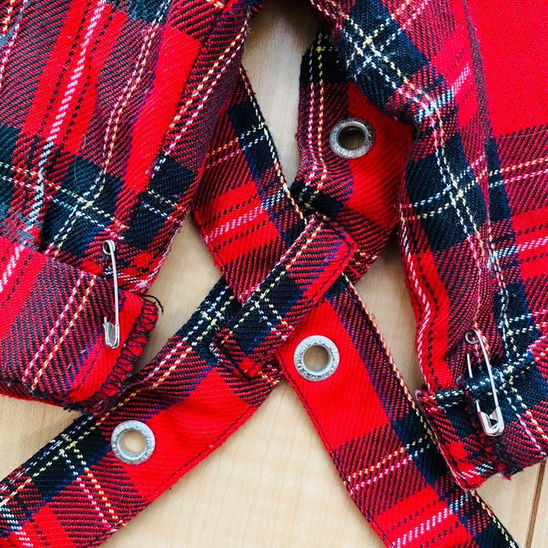 【M∀D GirL】サスペンダーつきショートパンツ｜赤チェックＭサイズ