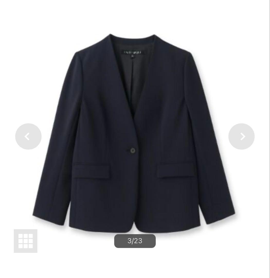 新品　インディヴィ V.A.I ノーカラーJKスーツ　ネイビー　05（XS）