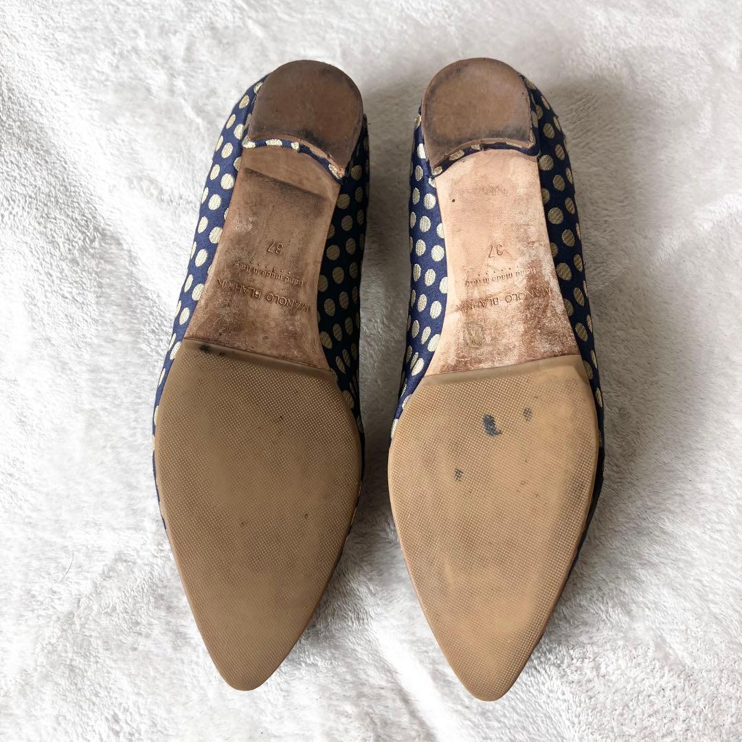 ★美品★マノロブラニク　パンプス　バレエフラット　ハンギシ　ドット　サテン　37