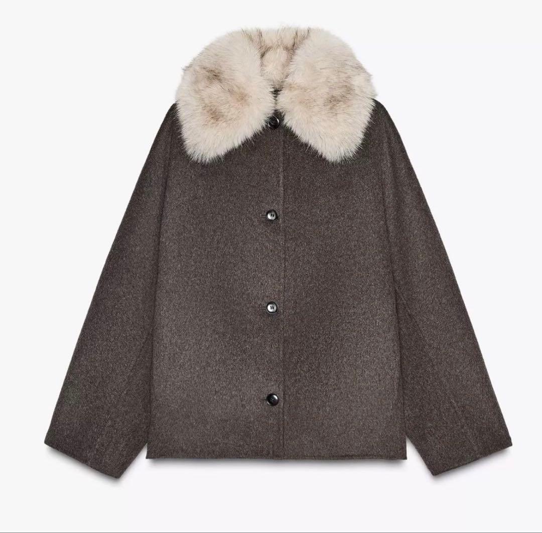 ZARA WOMAN コレクション フェイクファー襟付きウールコート