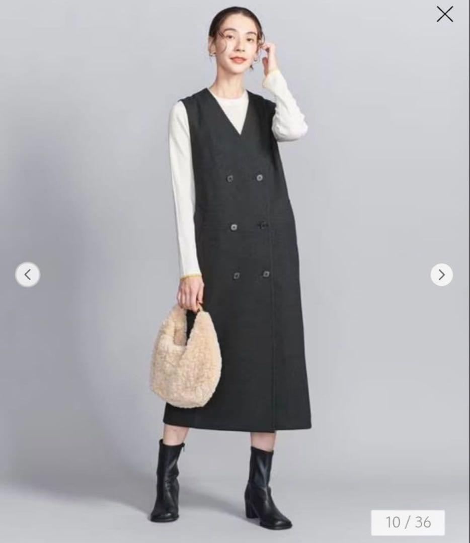 ビューティ＆ユース ヘリンボーン ジャンパースカート＆ジレ ブラック　S