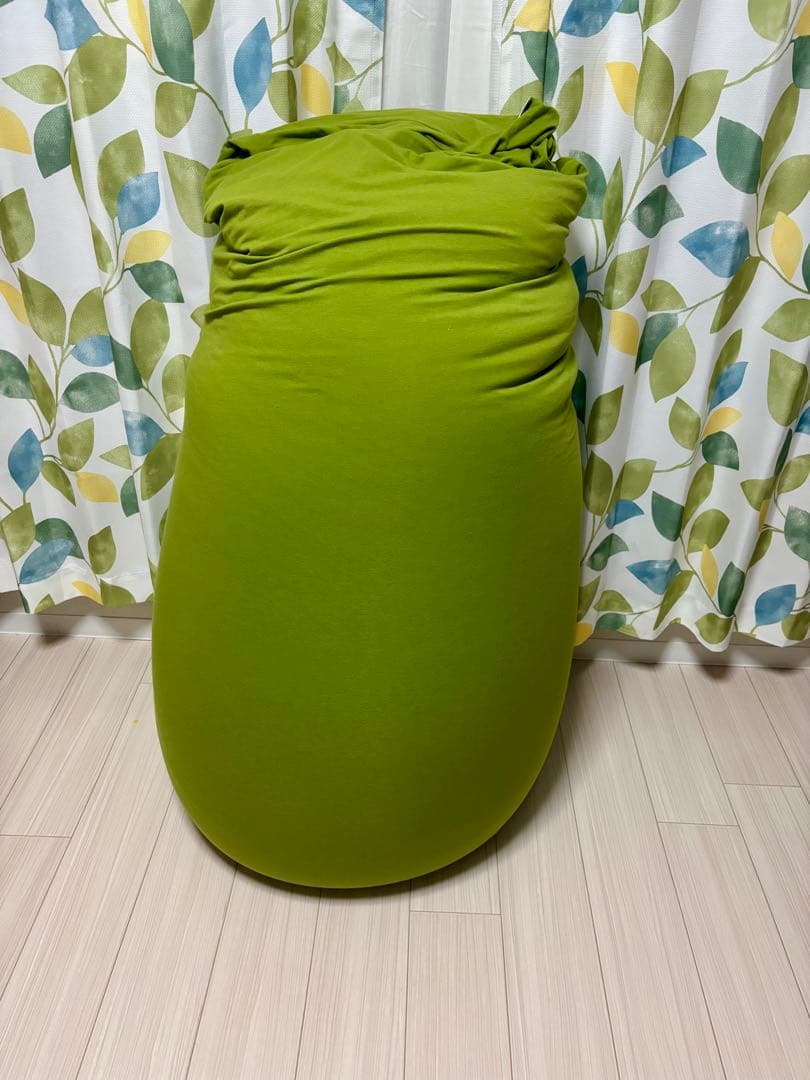 【美品】アイリスオーヤマ　フォレストグリーン　ビーズクッション　オーバル型