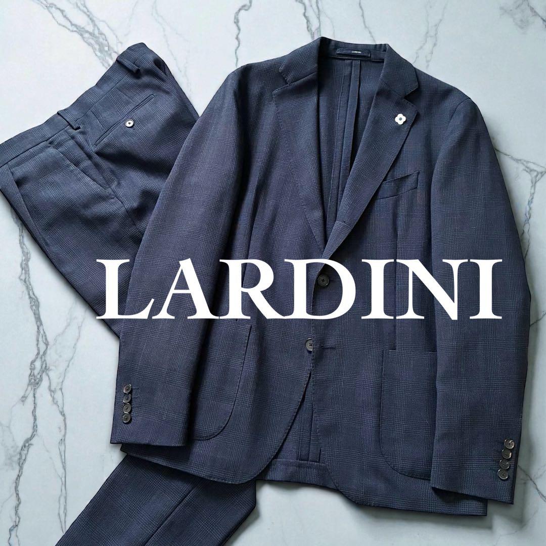 未使用級 LARDINI セットアップ シングルツース ネイビー ウール 50