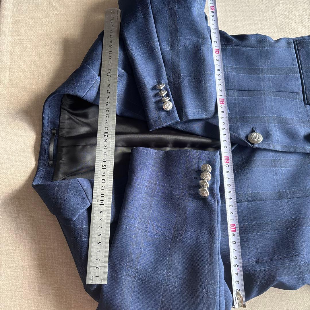極美品✨ワンダーファクトリー　男子フォーマルスーツ　ネイビー　チェック① ②