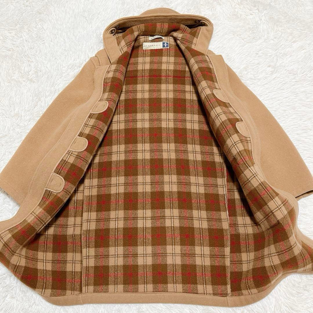 グローバーオール ダッフルコート 英国製 チェック ウール ベージュ US40