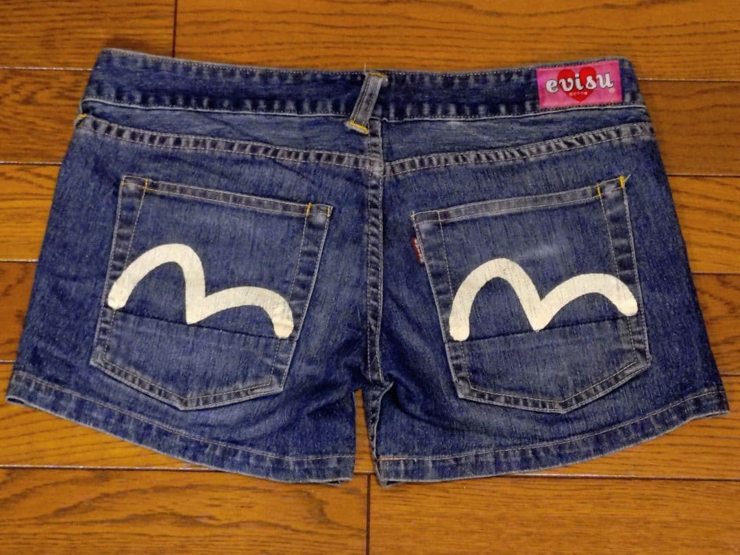 【USED】EVISU DONNA_デニムホットパンツ_ホワイトカモメ_Sサイズ