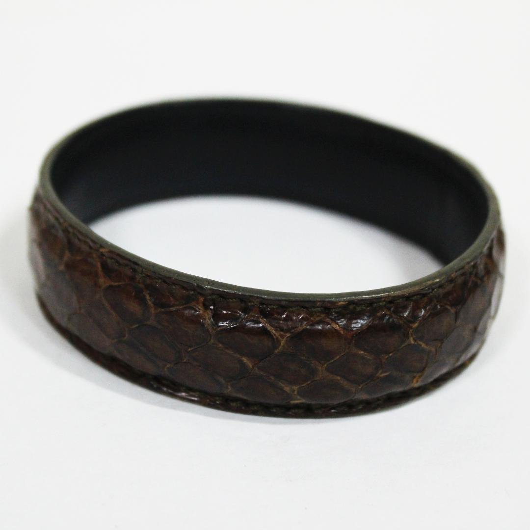 激レア 美品 プラダ ブレスレット パイソン本革 バングル ブラウン PRADA