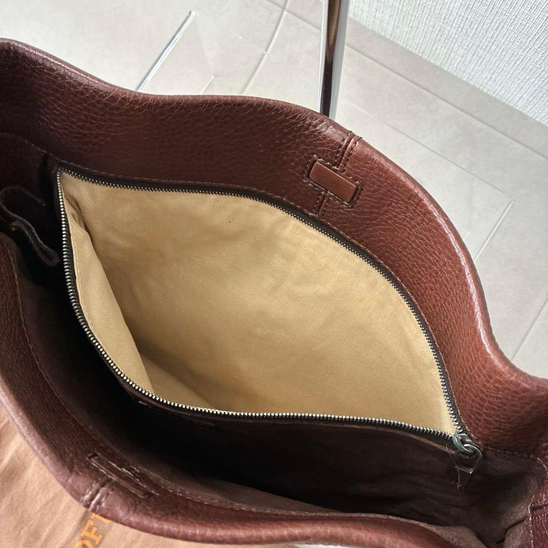 美品 ヒロフ♡レザー ショルダーバッグ 型押しHロゴ シボ革 ブラウン 保存袋付