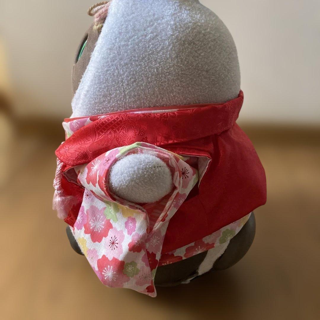 ラボット　服　lovot 桜満開　着物　帯先菱　　赤　菊扇模様　被布 一式