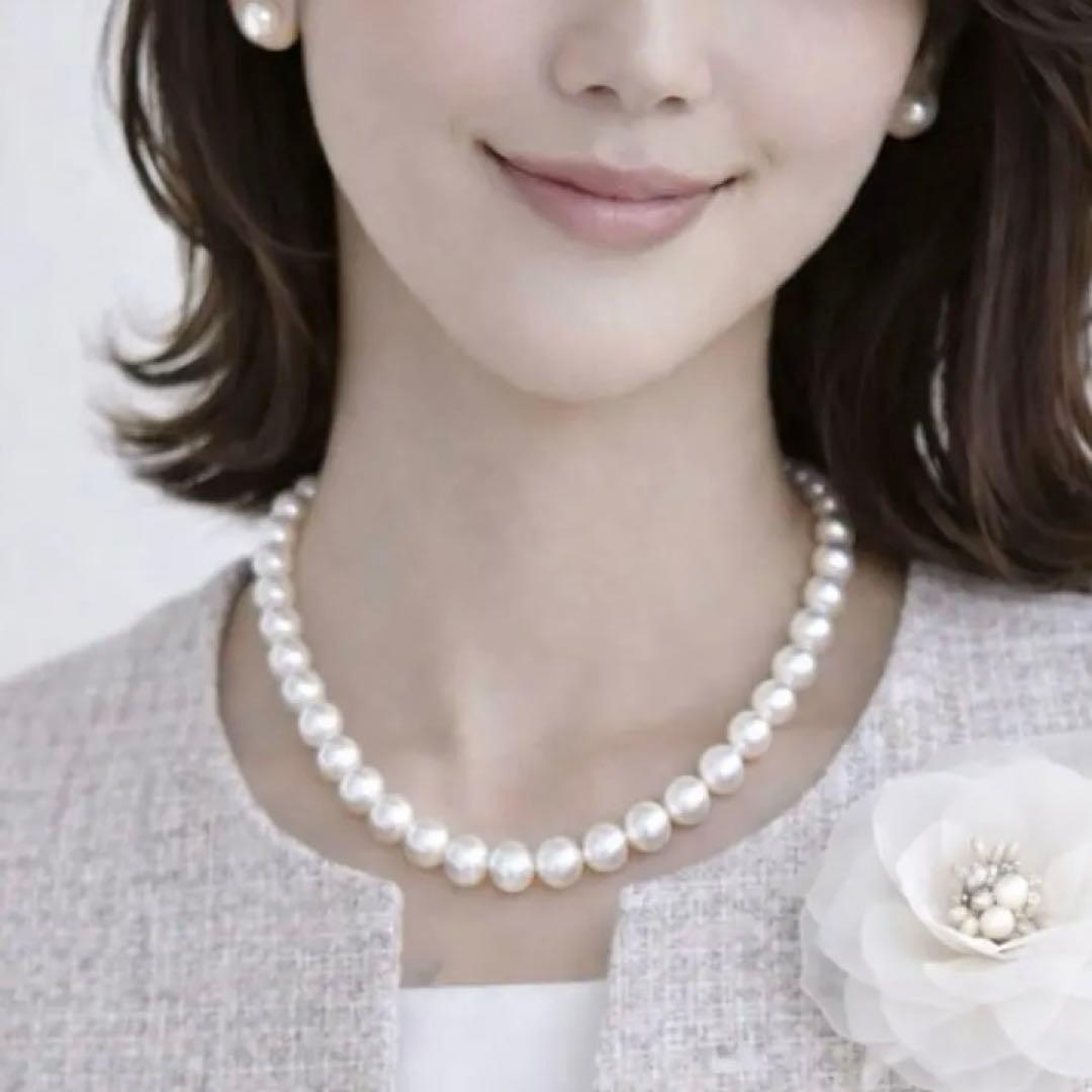 干渉色◎✨大珠8.5mm あこやパールネックレス オールノット仕上　イヤリング付