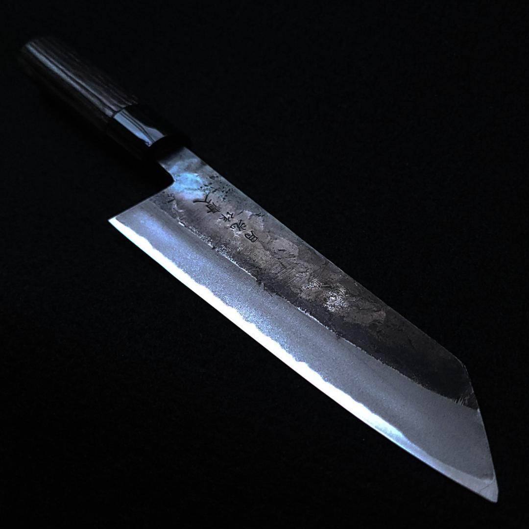 青紙２号 黒打 文化包丁 165㎜ G1401 焼栗柄 手作り 鍛造 月光作
