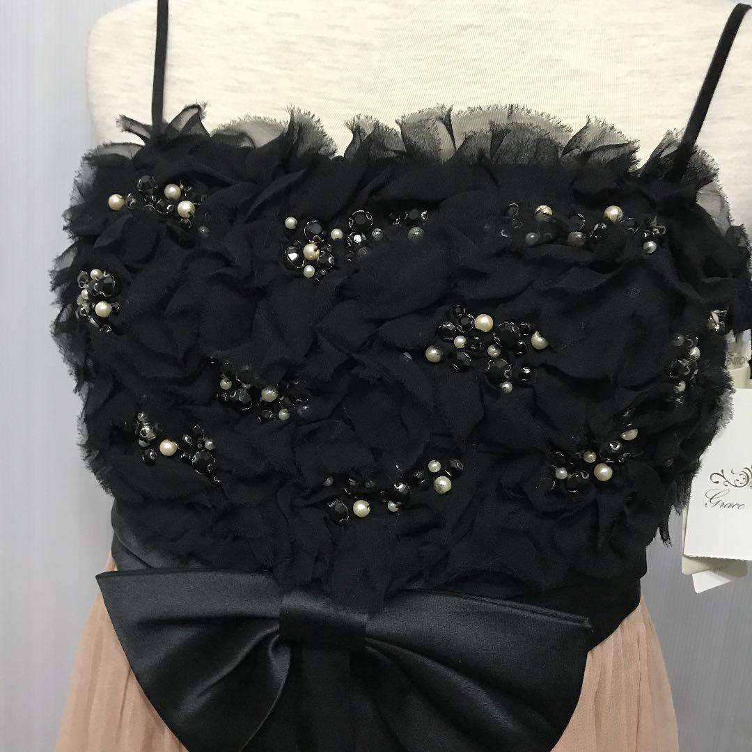 グレースコンチネンタル　タグ付き新品　黒×ピンクベージュ　リボン　シルクドレス