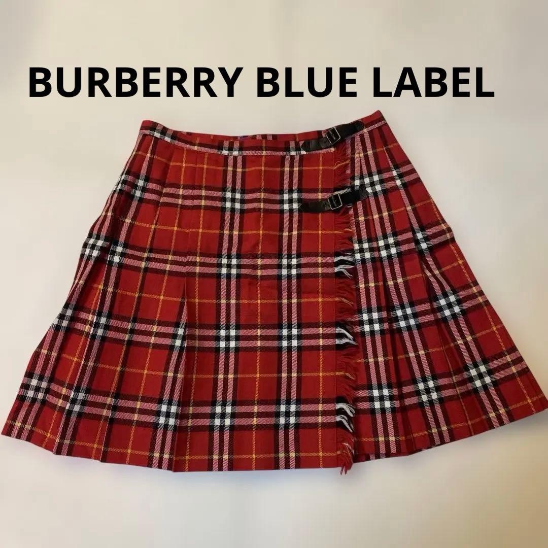 バーバリーブルーレーベル ノバチェック プリーツスカート ミニスカート フリンジ